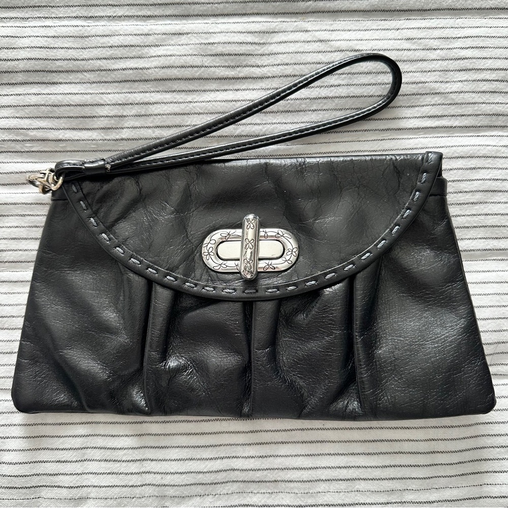 Brighton Black Leather Wristlet with Silver Accent